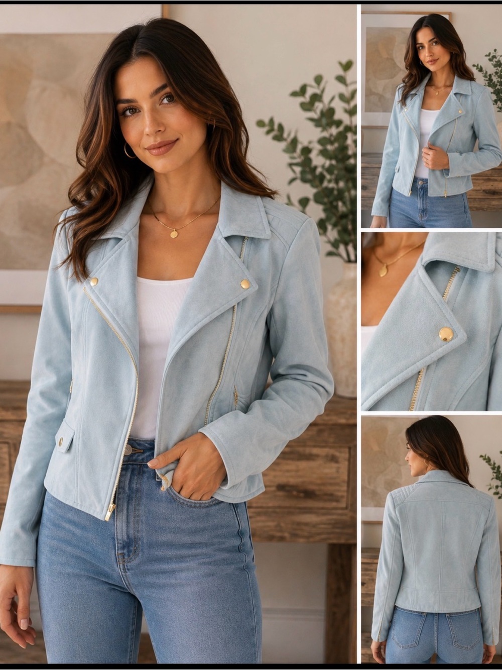 G by Guess Light Blue  Moto Jacket with Gold Hardware.